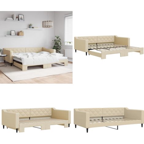 vidaXL Lit de jour avec lit gigogne crème 100x200 cm tissu (1/5)
