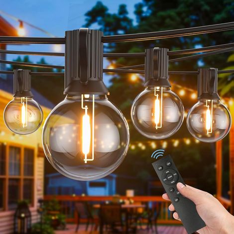 Guirlande Lumineuse Exterieure 15M avec Télécommande, Guirlande Guinguette avec 25+2 G40 LED Ampoules, Dimmable, Étanche Chaîne Lumiere Exterieur pour Patio Terrasse Fête Mariage
