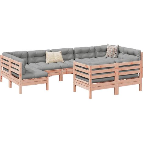 Salon de jardin modulable 9 pièces en bois de douglas massif avec coussins gris - PANGIVO (1/5)