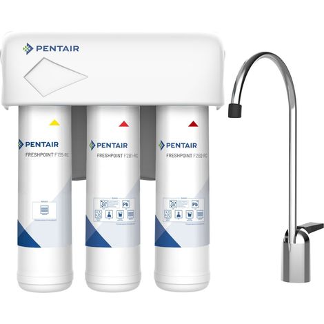 Pentair – Filtre sous évier 3 étapes – Filtration eau 5µ – Réduit 60 contaminants dont Pfas – Installation rapide par clipsage (1/4)