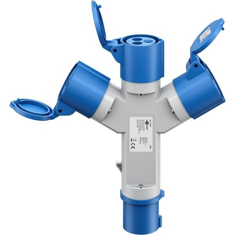 goobay CEE Adattatore per Caravan, da spina CEE a presa CEE 3X, portatile, con coperchio protettivo, impermeabile IP44, 76237