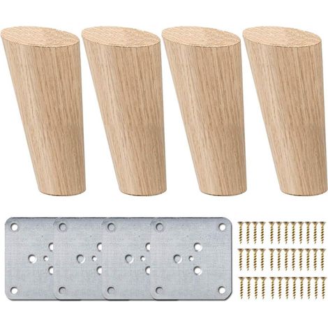 5 pieds obliques en bois naturel de 12,7 cm, lot de 4 pieds ronds La Vane avec vis et patins de sol pour meubles DIY canapé fauteuil lit chaise (1/5)
