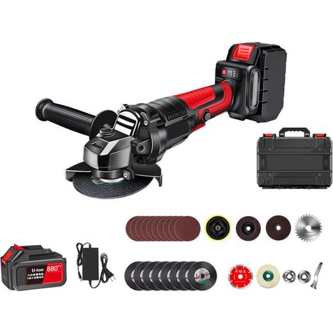 Professional Meuleuse d’angle sans fil (21 V, Ø 100 mm, Vitesse à vide tr/min : 9500, 27 accessoires moteur sans charbon,Avec boîte à outils) (1/4)