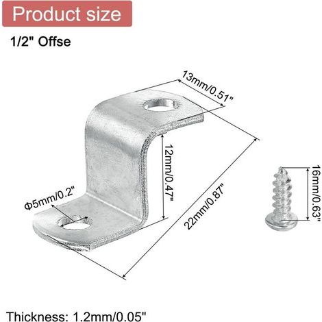 Lot de 20 clips décalés de 1,27 cm pour toile Clips de montage en forme de Z avec 2 trous de montage avec vis Argenté (1/4)