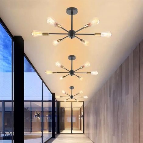 U-do Lot de 3 Lampe Suspension Vintage Industriel Noir,6 lampes, Plafonnier Retro en Métal Designe Edison pour Chambre Cuisine (1/4)