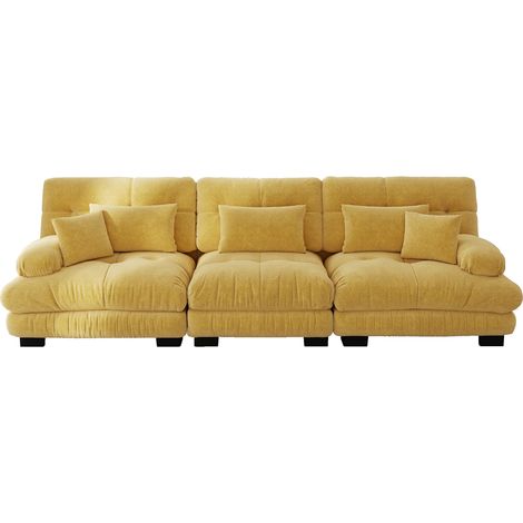 Canapé d'angle modulable 3 places à assise profonde en chenille jaune MODENUIT (1/5)