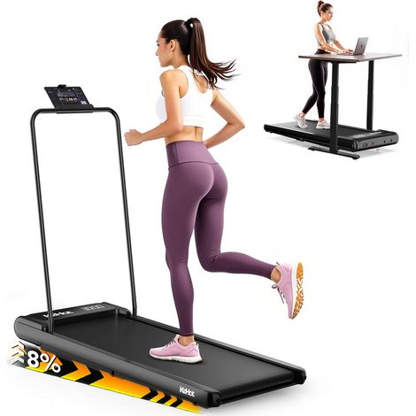 Treadmill Walking Pad with 8 Percent Incline 2 to 8 km h 2.5 HP Motor Removable Handle LED Display Bluetooth App Black for Home Office (1/5)