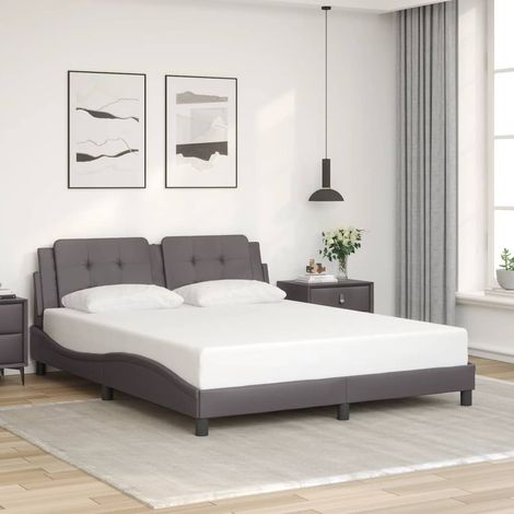 Cadre de lit avec tĂŞte de lit 160 x 200 cm gris en similicuir, sans matelas - PANGIVO (1/5)