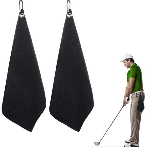 Lot de 2 serviettes de golf absorbantes, serviette de sac de golf avec mousqueton, pour le yoga, le camping et la salle de sport en extérieur. (1/5)