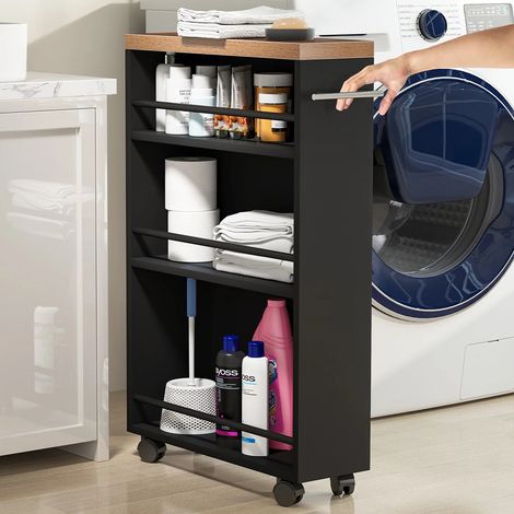 Carrello Portaoggetti Salvaspazio 50x16x80 cm per Cucina Bagno con Ruote Nero (1/5)