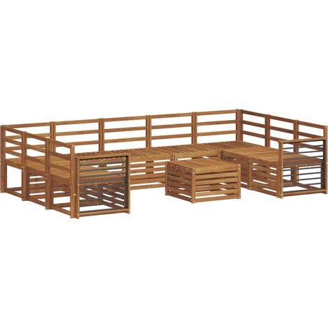 Ensembles de canapés 10 pcs Salon de jardin Naturel Bois d'Acacia Massif (1/5)