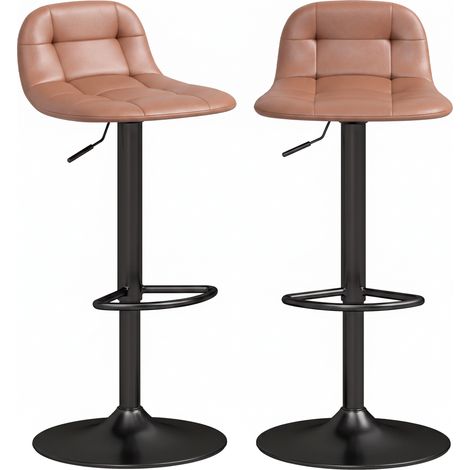 Lot de 2 Tabourets de Bar en Cuir PU, Rétro-Industriel, Hauteur Réglable, Pivotant 360°, 40x41,5x76-98cm, Marron Foncé (1/5)