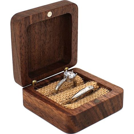Boîte à bagues en bois - Mariage - Demande en mariage - Boîte à bijoux - Boîte à boucles d'oreilles - Boîte à bagues de luxe - Bois de noyer (1/2)