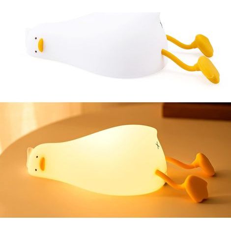 Luz nocturna de silicona para la habitación de los niños, lámpara de noche con forma de pato de la paz, lámpara de mesilla recargable para niños. (1/5)