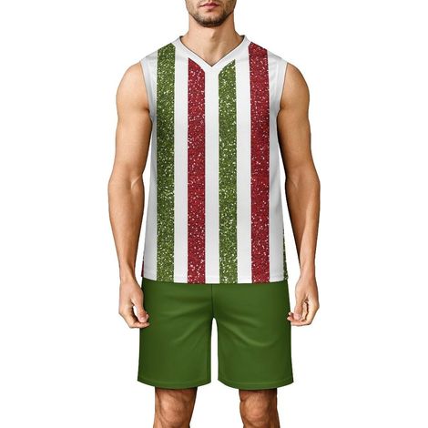 Men's Basketball Set, Adult Basketball Jersey, Sleeveless V-Neck Sports Outfit, Tank Top and Shorts for Fitness, Match Training, Plaid Print (1/5)