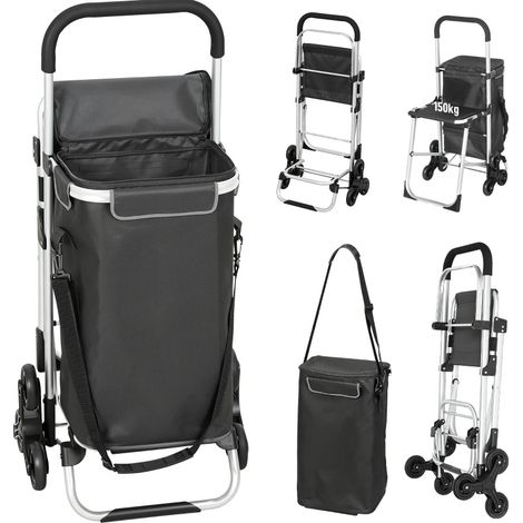 Carro de compra plegable 40 L con 3 ruedas, estructura de aluminio y asiento, gris oscuro (1/5)