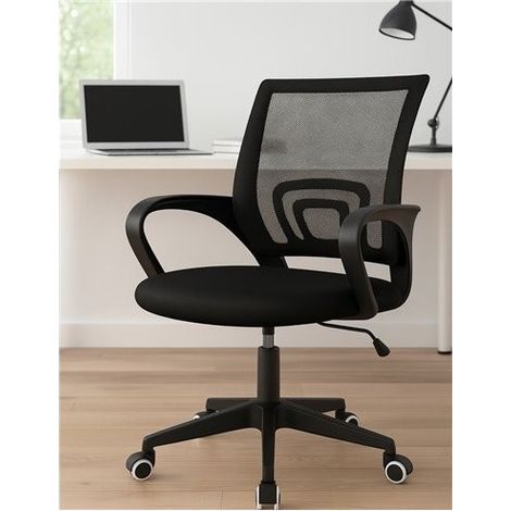 Silla de Oficina Negra Ergonómica Giratoria 360° con Respaldo de Malla y Asiento Acolchado Ideal para Trabajo y Estudio (1/5)