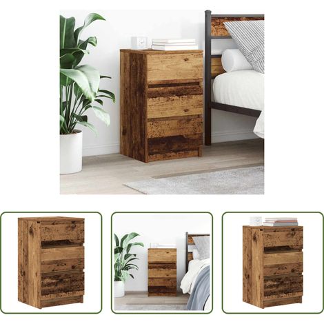 Schubladen - Nachttisch mit 3 Schubladen Altholz-Optik 39x35x65 cm (1/5)