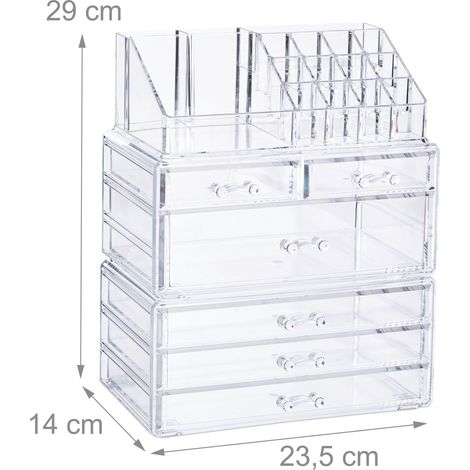 Organiser per trucco 29 x 23,5 x 14 cm con 6 cassetti impilabili pratico in acrilico trasparente 130006259