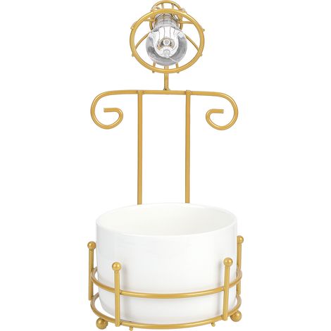 Lampe de Table Céramique en Forme de Pot de Fleurs avec Ampoule - Décor Blanc et Or pour Maison, Bureau, Jardin