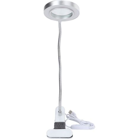 Lampe de lecture de bureau USB, 3 températures de couleur, 10 niveaux d'intensité, lampe LED pour tatouage avec loupe, argent (1/5)