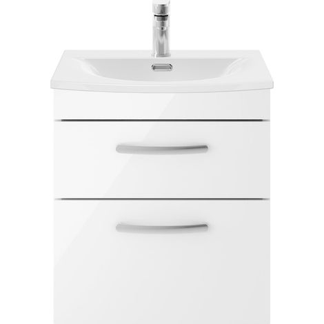 Nuie Athena Wall Hung 2-Drawer Vanity Unit with Basin-4 500mm Wide - Gloss White (1/5)