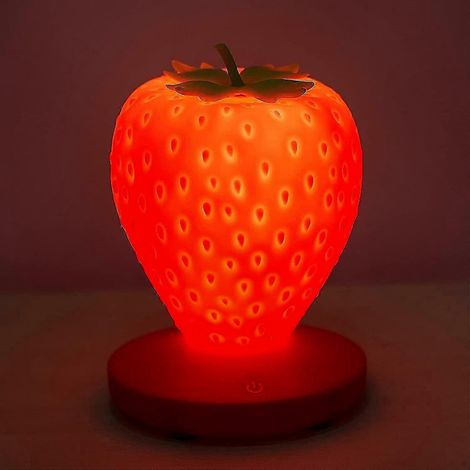 Veilleuse LED en silicone en forme de fraise, tactile, 3 modes, lampe de chevet à couleurs changeantes pour chambre d'enfant, 12 µF (1/5)