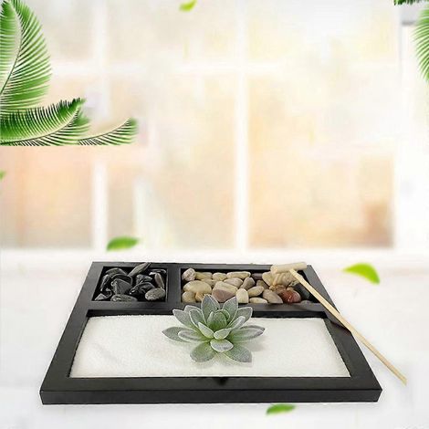 Plateau de sable en pierre à 3 compartiments pour plantes succulentes, ornement de bureau, sable de jardin zen pour la maison, encens spirituel de Bouddha pour brûleur (1/4)