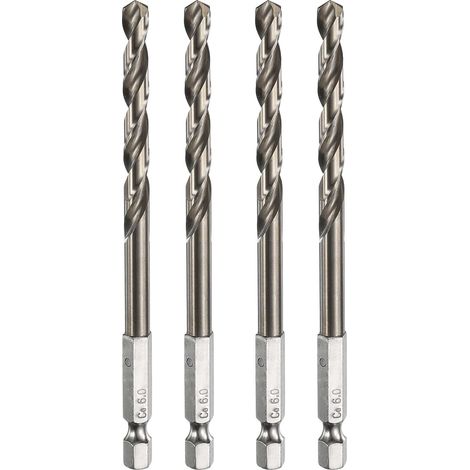 4pcs HSS Drill Bits 6mm/0.24" Diameter with 1/4" Quick Change Hex Shank for Copper, Aluminum, Zinc Alloy (1/5)