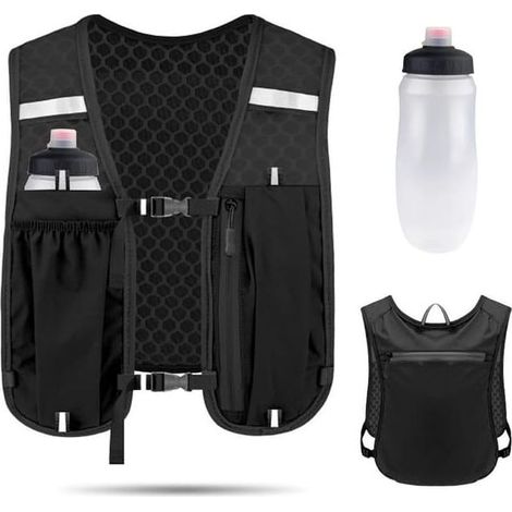 Gilet de course réfléchissant avec bandes réfléchissantes et poche pour gourde de 500 ml (noir) (1/5)