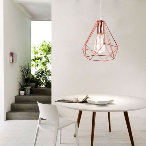 LUSTRE - SUSPENSION OR ROSE Luminaire Abat-jour Metal Lampe Suspension E27 20cm (1/5)