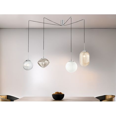 Pendelleuchte GREENWICH mit 4 Relief Glas Lampenschirmen, Höhe 166cm (1/5)
