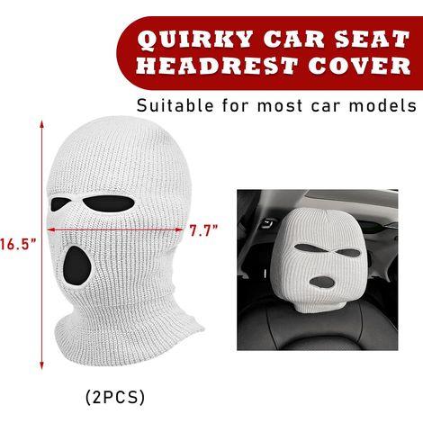 Lot de 2 housses d'appuie-tête de voiture, masque intégral de siège auto personnalisé et humoristique, cagoule de protection pour siège avant, accessoires intérieurs universels (blanc) (1/5)