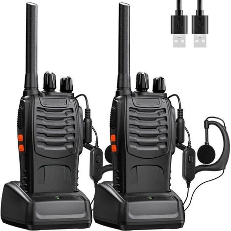 Set de 2 talkies-walkies professionnels - Radio bidirectionnelle rechargeable - Portée étendue - 16 canaux - Inclus écouteurs, batterie et chargeur - Parfait pour adultes