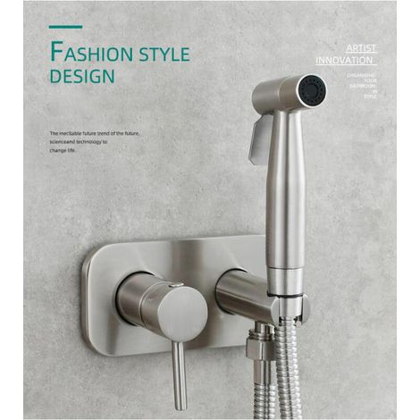 VURAHOME - Kit Douchette WC，Toilette Bidet Spray, Bidet Pulvérisateur de Douche Kit en Laiton Kit Mitigeur Douchette à Main Mural argent (1/4)