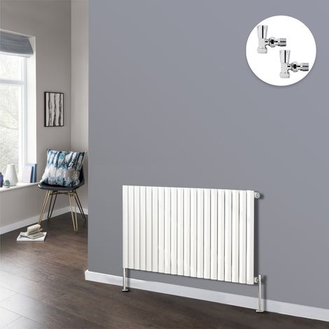 White Oval Radiator Designer Panel Radiators Bathroom Central Heating with Angled Manual Pair of Valves 600x1180mm Horizontal Single (1/3)