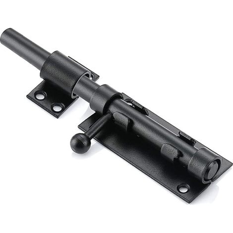 Verrou de porte coulissante acier inoxydable avec trou de cadenas, verrou porte de sécurité à boulons serrure de boulon loquet fermeture de portail longue, 12mm de diamètre, noir 8 inch (1/5)