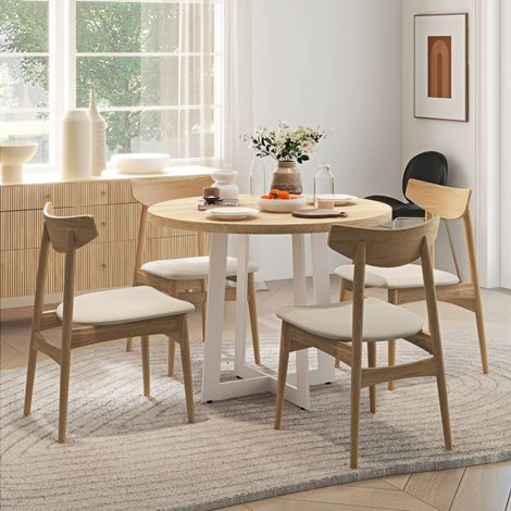 Tavolo da Pranzo Rotondo per 4 Persone, Tavolo da Cucina Moderno con Piano in Legno, Ø100x75cm, Bianco (1/5)