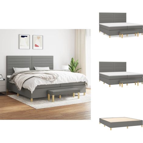 Sommier à lattes de lit avec matelas Gris foncé 200x200cm Tissu - Lit Plateforme - Lit Double - Lit Design - Literie - Matelas À Ressorts Ensachés (1/5)