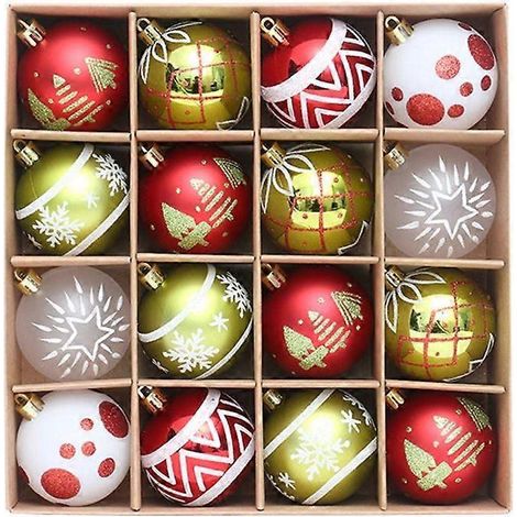 Lot de 16 boules de Noël incassables rouges, blanches et vertes