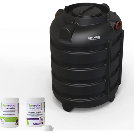 KIT complet Fosse Septique Ronde 1O00 Litres Renforts Circulaires DS Eau Pour 3 personnes avec produits activateurs et d'entretien.