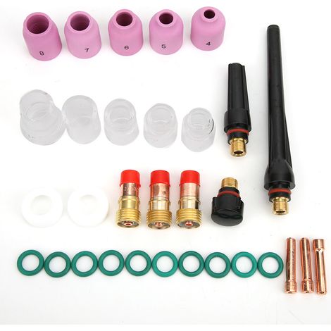 31 pièces pour torche de soudage TIG 612 : coupelle en verre, buse en céramique, lentille à gaz, corps de pince (31 pièces) (1/5)
