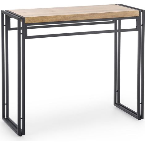 Console plateau style chêne doré et pieds en acier noir Aqua (1/5)