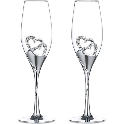 Set aus 2 kreativen, herzförmigen Champagnergläsern für Hochzeiten, Hochzeitsgeschenke, Silber (1/5)