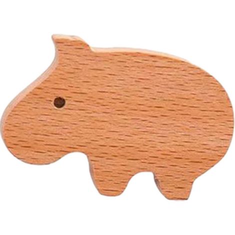Crochet mural en bois naturel – Adhésif léger pour cartables, chapeaux et écharpes d'enfants  -  Hippo (1/5)