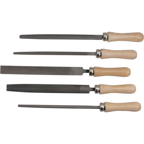 SW-Stahl 90902SB jeu de limes d'atelier I 5 pièces I 300 mm I jeu de limes d'atelier I jeu de limes pour métal I manche en bois