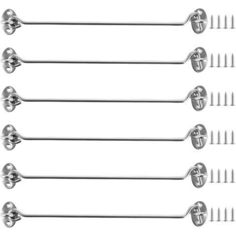 Lot de 6 Crochet de Cabine 30 cm en Acier Inoxydable - Crochet de Tempête 12 Pouces avec Œillet - Verrou de Sécurité pour Porte de Grange, Fenêtre, Portail de Jardin et Clôture - Argent (1/5)