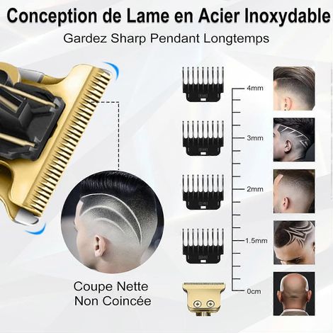 Tondeuse à cheveux professionnelle pour hommes, tondeuse 4 en 1 pour cheveux et barbe, tondeuse sans fil rechargeable par USB, écran LED (1/5)