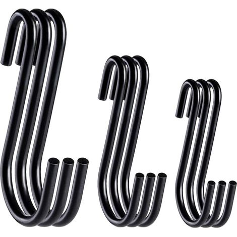 Crochet Metal en 3 Tailles, 24 Crochets en S Acier Inoxydable,S en Forme de Suspendus Crochet Double Noir,Crochet Multifonctions pour Cuisine,Salle de Bain,Chambre et Bureau(Grand,Moyen,Petit) (1/5)