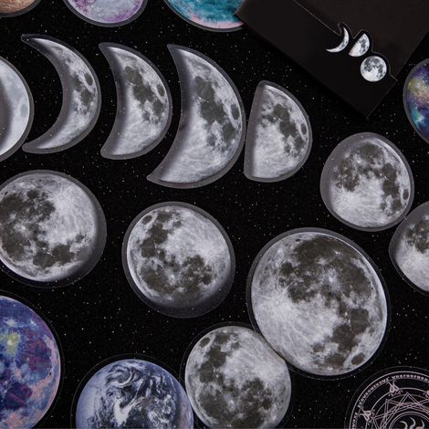 15 autocollants planètes du système solaire pour enfants - Décoration pour cahiers, enveloppes et autres supports éducatifs - Phases de la Lune (1/5)